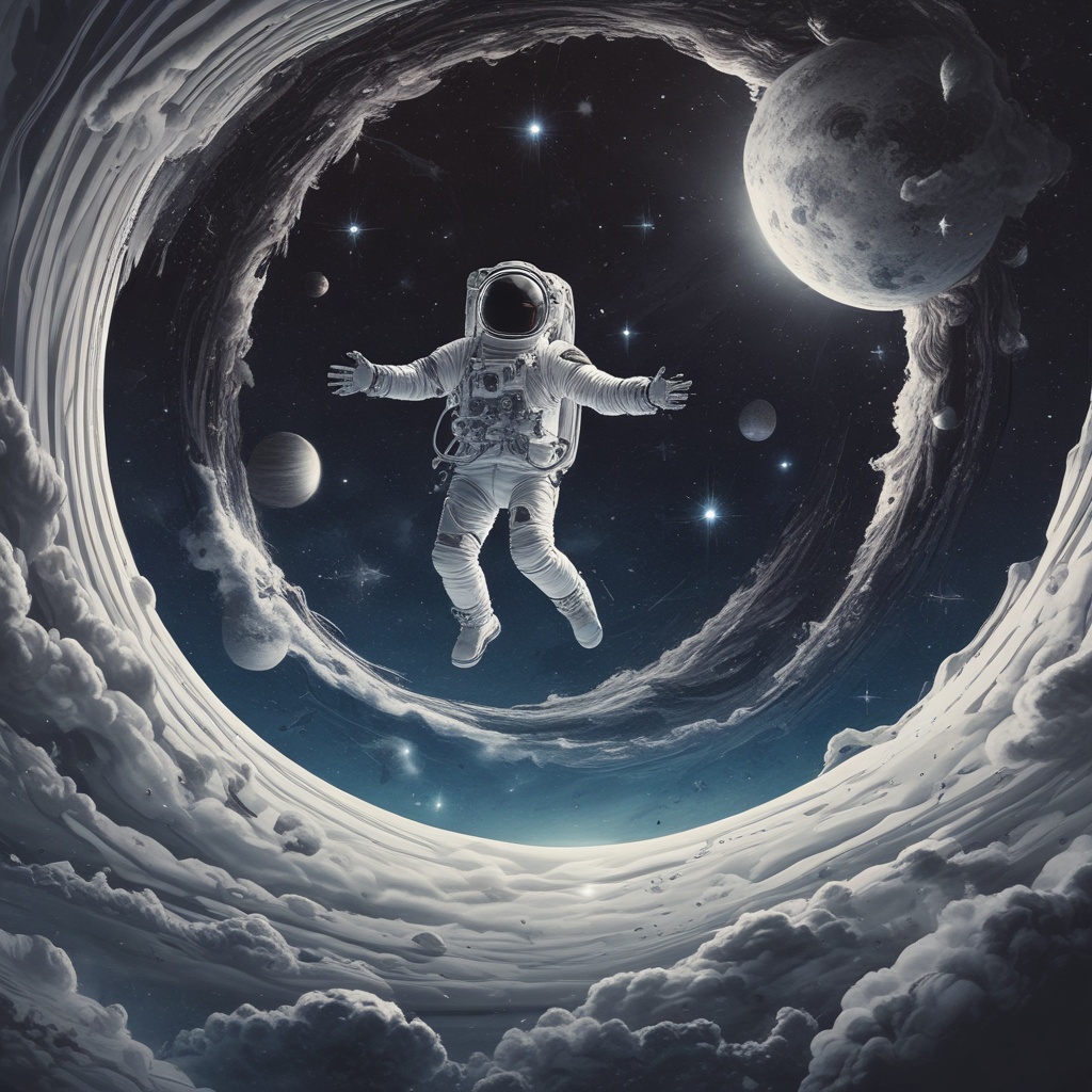 A man floating in space